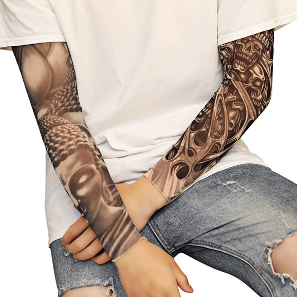 Falske midlertidige tatoveringsermer Voksne Kvinner Menn Slip on Elastiske Armstrømper Unisex Party Halloween Tatovering Biker Solbeskyttelse 1 Par-GKK013