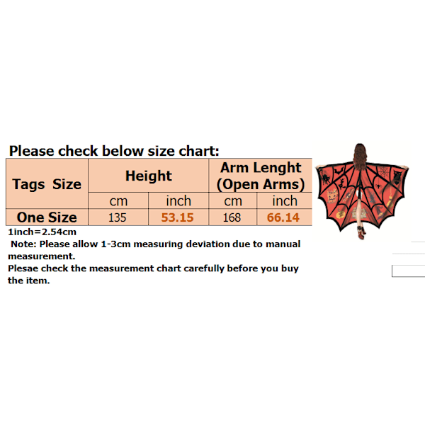 Halloween Cosplay Flagermusvinger Edderkoppespind Kappe 1# Uniform code