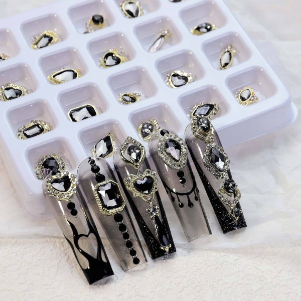 20st 3D Legering Nail Art Hantverk Strass Berlocker Glänsande platt rygg Nagel Kristall Gems Set Manikyr Nailsmycken Diamanter 1