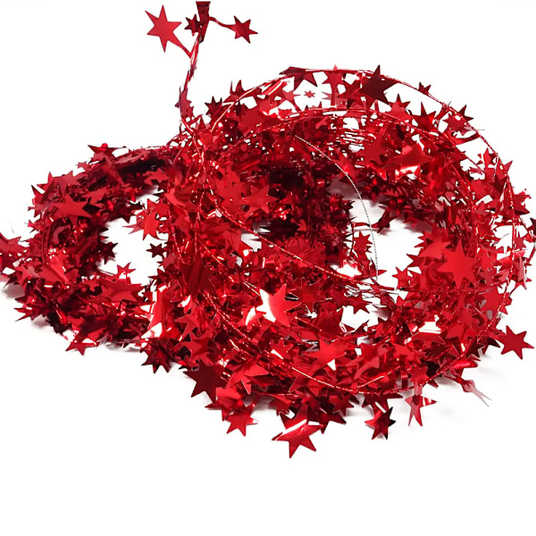 2 ruller Sparkly Star Tinsel Girlander med tråd til jul red