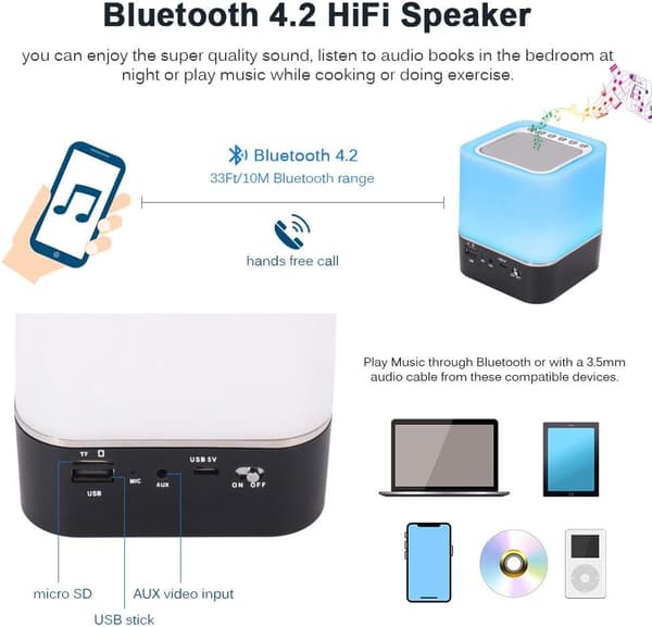 Sänglampa med väckarklocka Bluetooth-högtalare, HiFi Bluetooth N