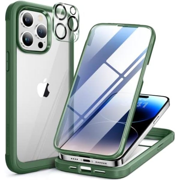 Miracase Glass Series Designad för iPhone 14 Pro Max Case 6,7 tum, [2023 Upgrade] Bumper Case med inbyggd 9H härdat glas Scr Acacia Green