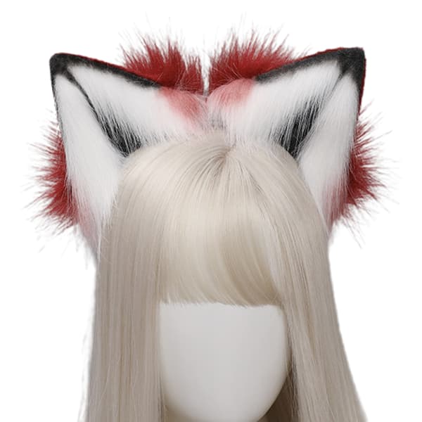 Rev Katt Lang Pels Ører Hår Hodeplagg Ulv Dyr Halloween Wine red white