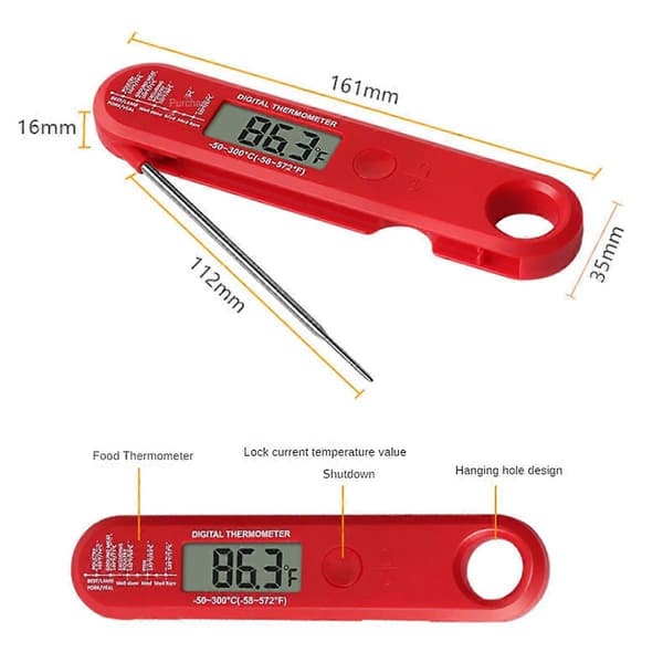 Vikbar kötttermometer Digital snabbläsande kötttermometer för grillning och matlagning för kök utomhus, BBQ, bageri