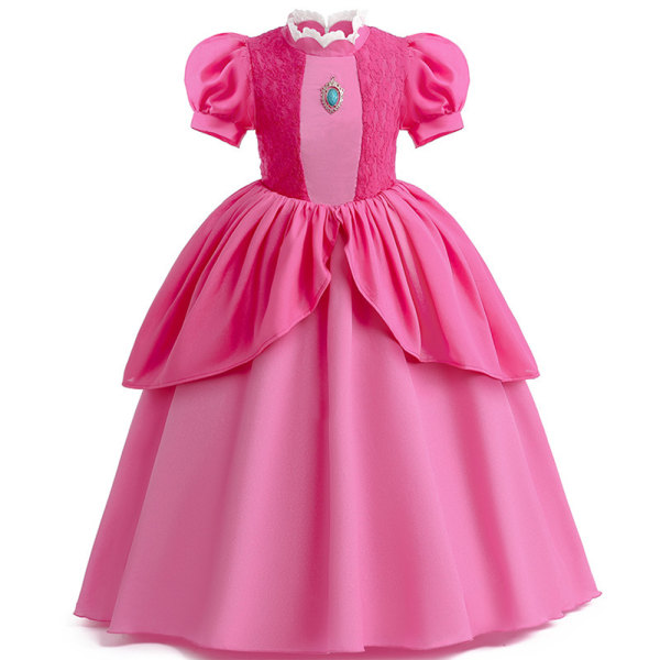 Princess Peach Costume Girls Puff Sleeve Dress Halloween Dress 150cm