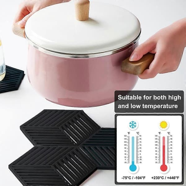 3 deler silikon gryteunderlag, sklisikkert sekskantet, (svart) 13,8*12 CM