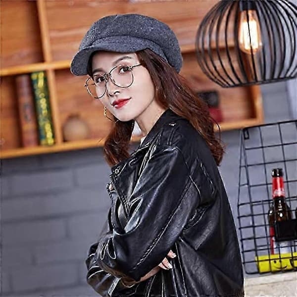 Dame Visir Beret Jenter Newsboy Lue Høst Japansk Malerhatt (Grå)