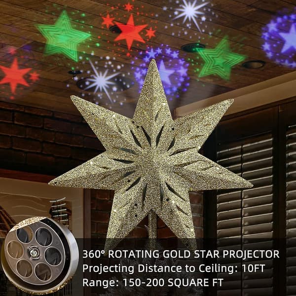Julestjerne Treetopp. 8 tommers juletre stjerne med projektorlys. Opplyst Stjerne Med