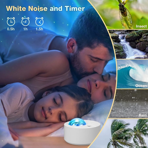 LED Starry Sky-projektor, 3 i 1 Aurora Galaxy-projektor med Whi