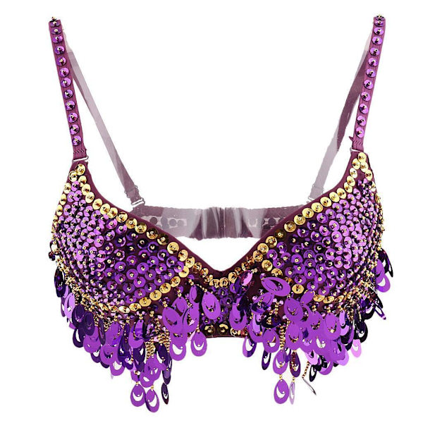 1/2/3 Magdans Perlebesatt BH Paljetter Topp Sexy Dansende Sanger Purple 36 Size 1 Pc
