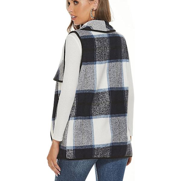 Dame Vest Revers Åben Front Buffalo Plaid Ærmeløs Cardigan Jakke Frakke med