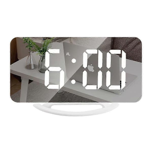 Digital vekkerklokke, 6-tommers speil LED-klokke, digital dobbel USB-lader