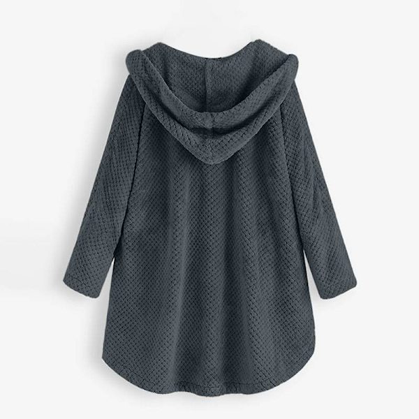 Dam Dubbel Varm Hood Coat Lång Päls Cardigan Ytterkläder Jacka Grey 4XL