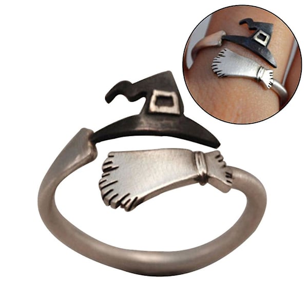 Söta kvinnor halloween häxa hatt kvast öppna finger ring justerbar smycken gåva US 9