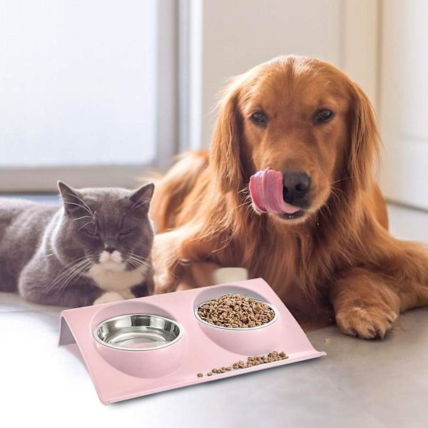 Foderskål katt, dubbel matskål katt, kattskål rostfritt stål halkfri, matskålar kattmat, rostfritt stål katter skålset, foderskål katt