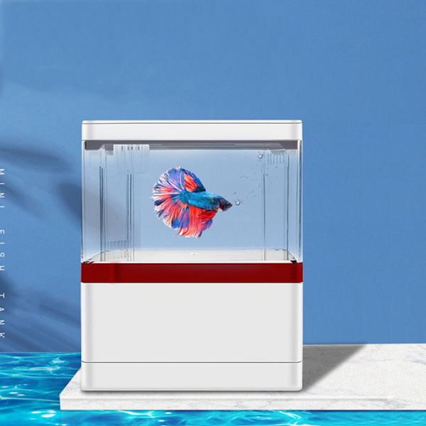 1,5 liter fisk til tank med skjult filter og LED-belysning Dyrk vandplanter og fisk i et miljø Lysjustering Blue