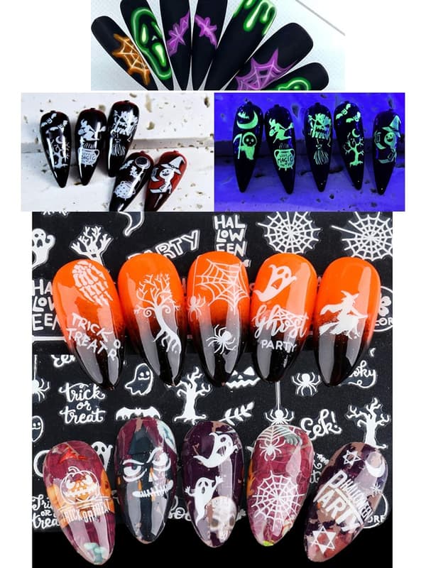 9 ark Halloween Nail Stickers 3D Luminous, TOROKOM Halloween Self