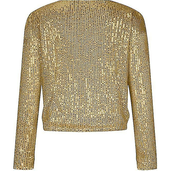 Dame Pailletjakke Åben Front Jakke Party Jul Pufærme Glitrende Frakker Gold XL
