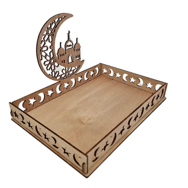 Ramadan-tallerken Eid Mubarak-brett Trebrett Borddekorasjon for dessertsnacks Serveringsbrett med måne- og stjernemønster