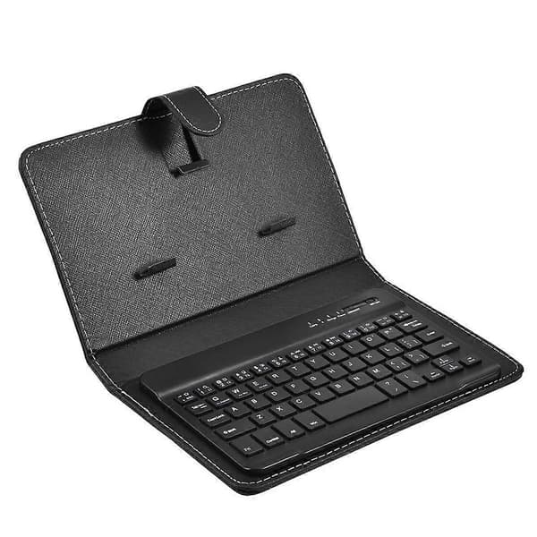 Bluetooth-minilangaton näppäimistö PU-nahkakotelolla älypuhelimille ja tableteille 4,5 - 6,8 tuumaa, ladattava