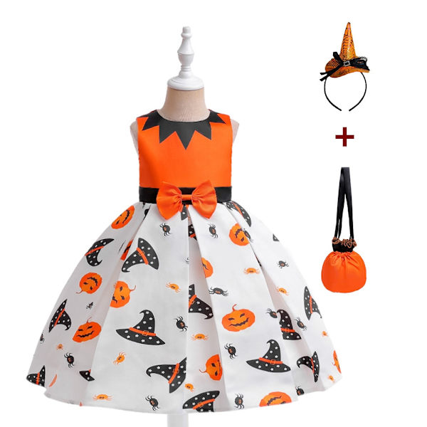 Tjejer Halloween Klänning Semester Casual Häxa Pumpa Cosplay kostym för barn AWS025 Set B Size 130