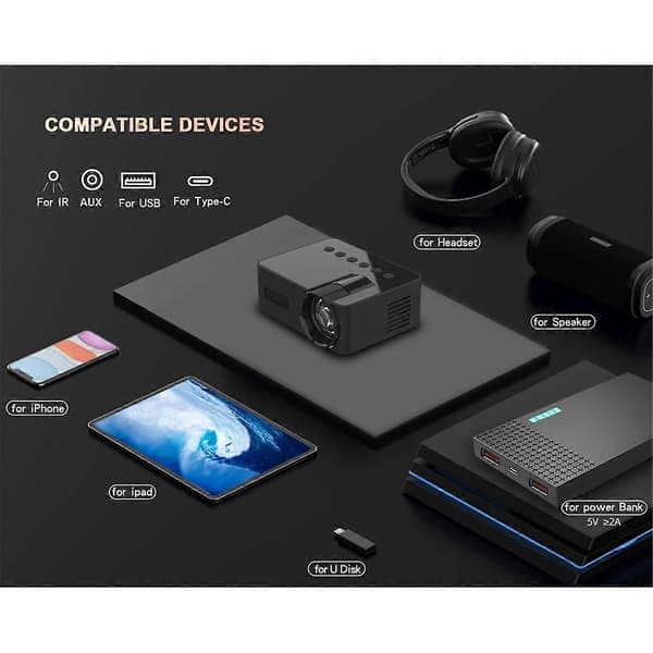 YT100 Mini Hemmaprojektor Bärbar Mini Hemmabio Trådlös Mobiltelefon Multifunktionsprojektor