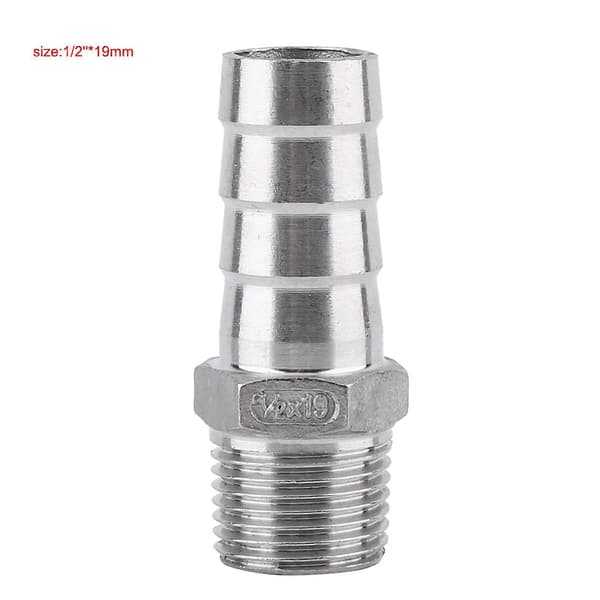 Vandrørsfittings i rustfrit stål med udvendigt gevind, slangestuds (1/2\"x19mm)