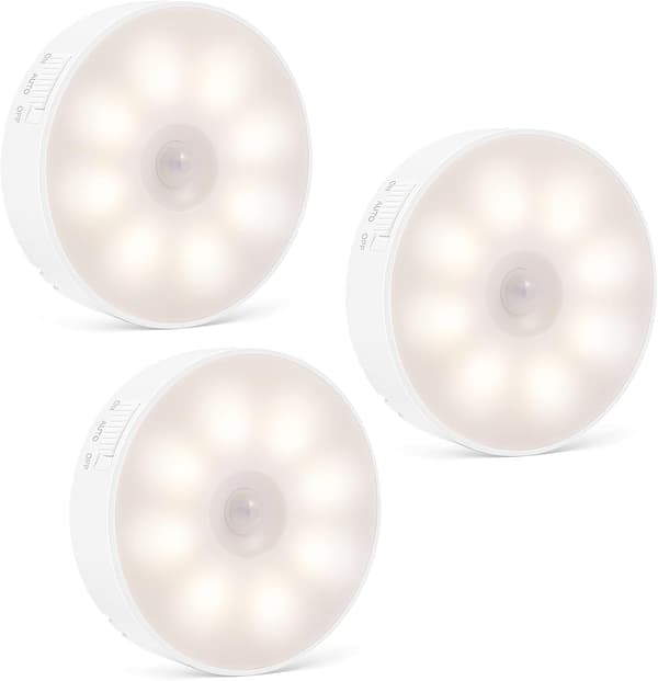 3 LED nattlys USB oppladbar LED bevegelsessensorlampe Automatisk