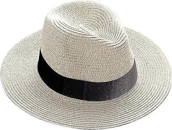Dame bredskygget strå Panama sammenrullelig hat med bælte og spænde Fedora strandhat