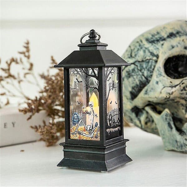Bärbar Halloween Lykta Party Hängdekor Led Light Lamp Skeleton