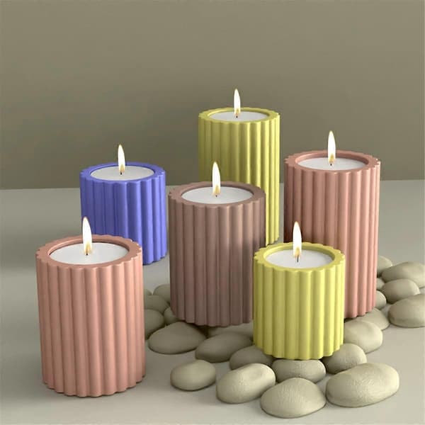 3 STK Sylindrisk Stripe Lysestake Silikonform DIY Enkelhet Lysholder Støpeform Betong Harpiksform