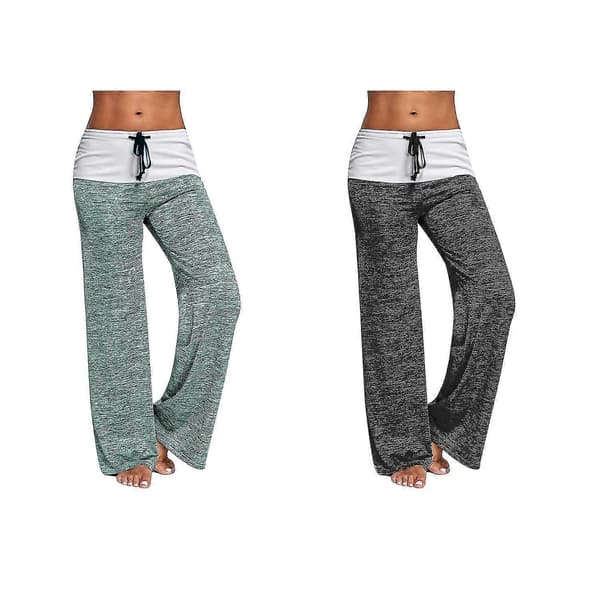 2 st Dam Byxor Enfärgade Dragsko Vida Ben Plus Size Långa Byxor Pyjamas Xxl, Gräsgrön &