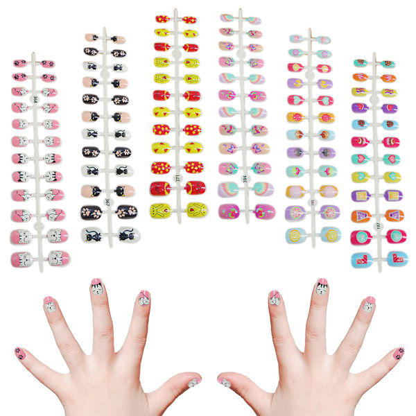 6 sæt Børne Negle Børn Fake Nails Kort Cover False