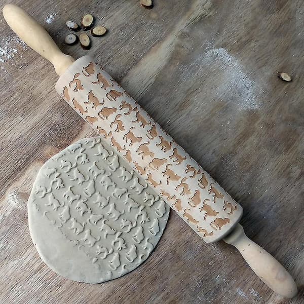 Wooden Carvings Pie Cookies Rolling Pin style06