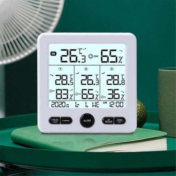 Vejrstation Indendørs/Udendørs Trådløse Sensorer Digital Termometer Hygrometer LED LCD Display Termometer (Hvid)
