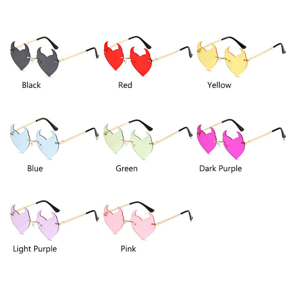 Rammeløse Devil Ear Hjerteform Solbriller Party Halloween Cosplay Briller pink