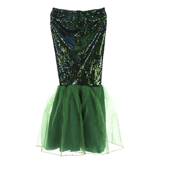 Sjöjungfru fisksvans kostym glitter kjol cosplay halloween rekvisita Green 2XL