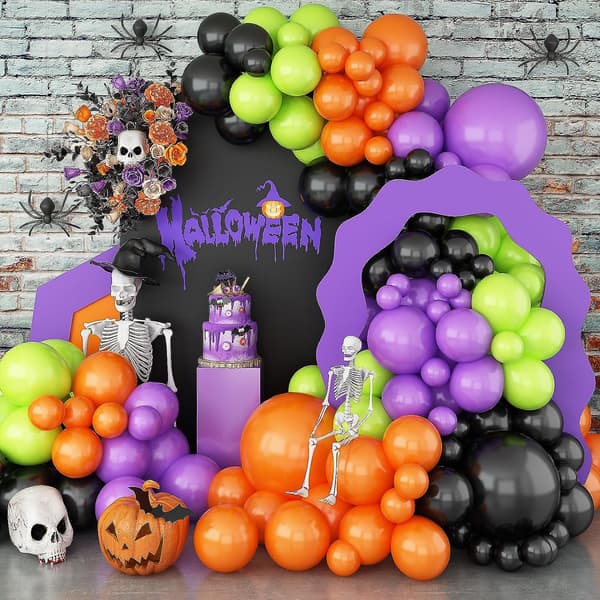 Halloween Balloon Arch Kit - 134 Pack Balck Orange Lila Grön