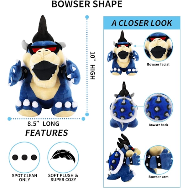 Super Mario Bowser Koopa kosedyr, Mario stuffed 12\" blå