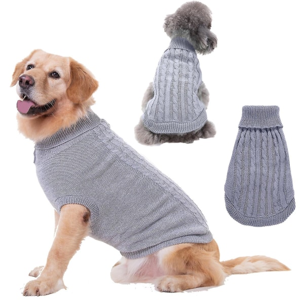 Pet Sweater, Turtleneck Knit Jumper Hundtröja Varm kappa Söt valp Kattkläder grey xxxl