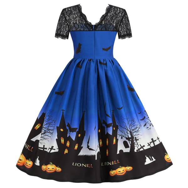 Kvinners rundhalset Casual Halloween-kjole blue S