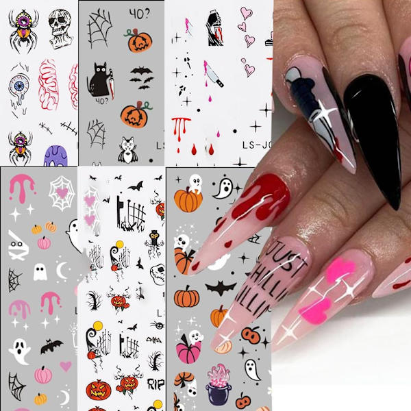 Halloween Nail Art Stickers 3D Nail Decals Söt Halloween Nail Art