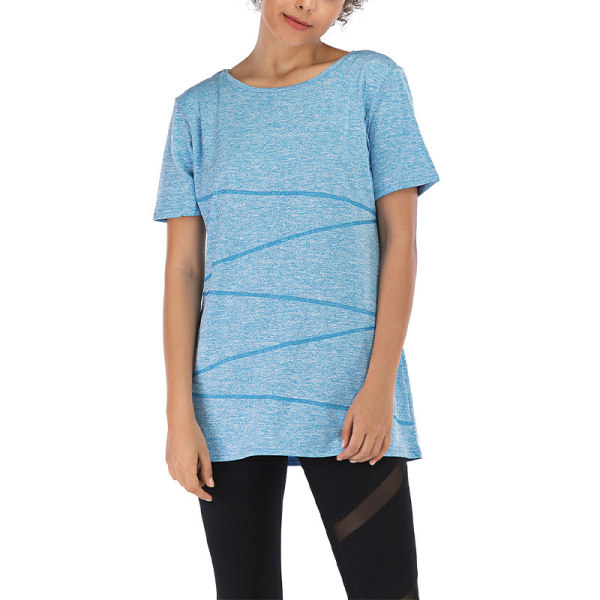 Stribet top til kvinder med kortærmet T-shirt til afslappet trøje Blue,XL