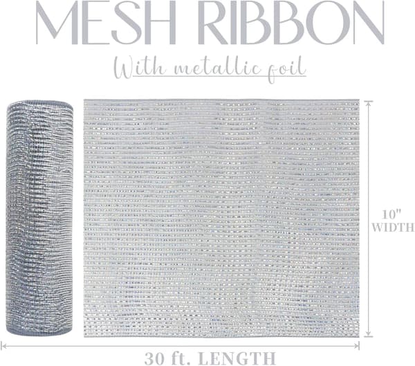 Silver Mesh Band Silver Deco Mesh Ribbon 10 tum Bred Silver Mesh Band för