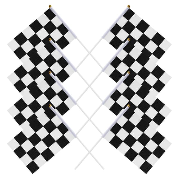 25 stk rutete racing polyesterflagg med pinne, svart-hvitt håndflagg 14x21 cm