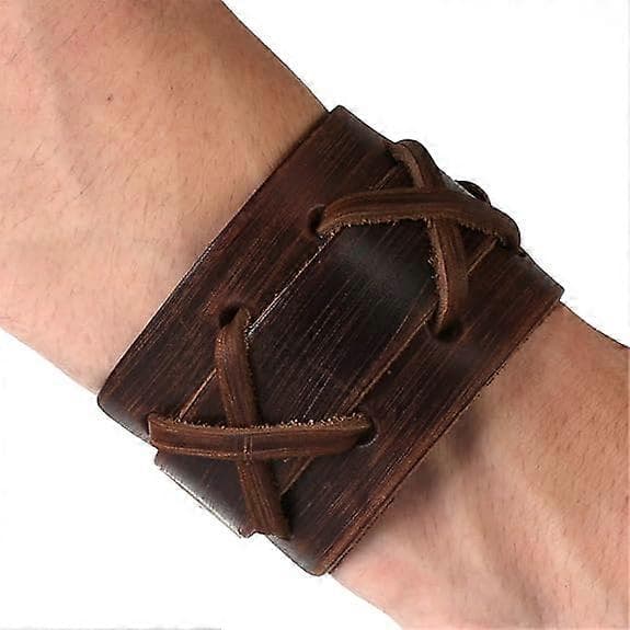 Bredt Ægte Læder Casual Herre Brun Manchet Armring