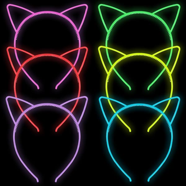 6 stk. selvlysende pannebånd for kvinner til fest, pannebånd til jenter, Halloween-hårtilbehør til kvinner, hårtiara til cosplay-fest (katt)