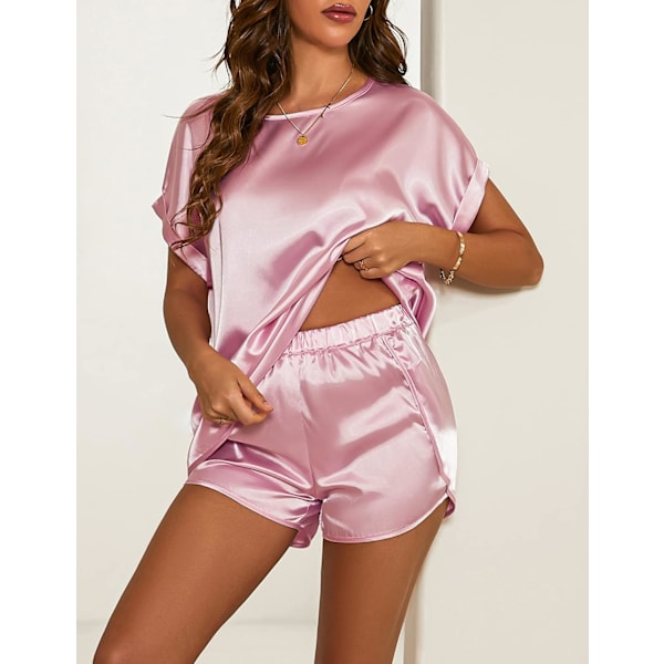 Silke Pyjamassæt til kvinder Kortærmet satin nattøj Pj Shortsæt Blødt