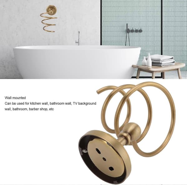 Badeværelse Hårtørrerholder Messing Hårplejeværktøjsholder Vægmonteret Bronze Finish Spiral Hårtørrer Ophængsstativ