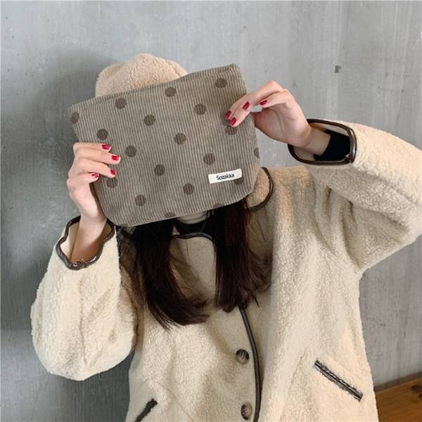 Sminkväska Smiley Vattentät, fuktsäker Hållbar för förvaring av små föremål polka dots apricot